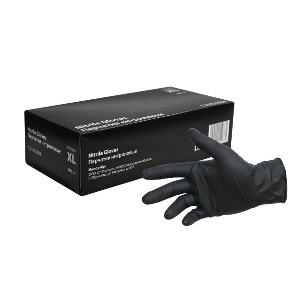 Перчатки нитриловые чёрные 60 мкм размер XL (100 шт.)